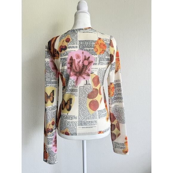 MIAOU Long Sleeve Graphic Tee Retro Romantic Round Neck Y2K Size S - Picture 2 of 10